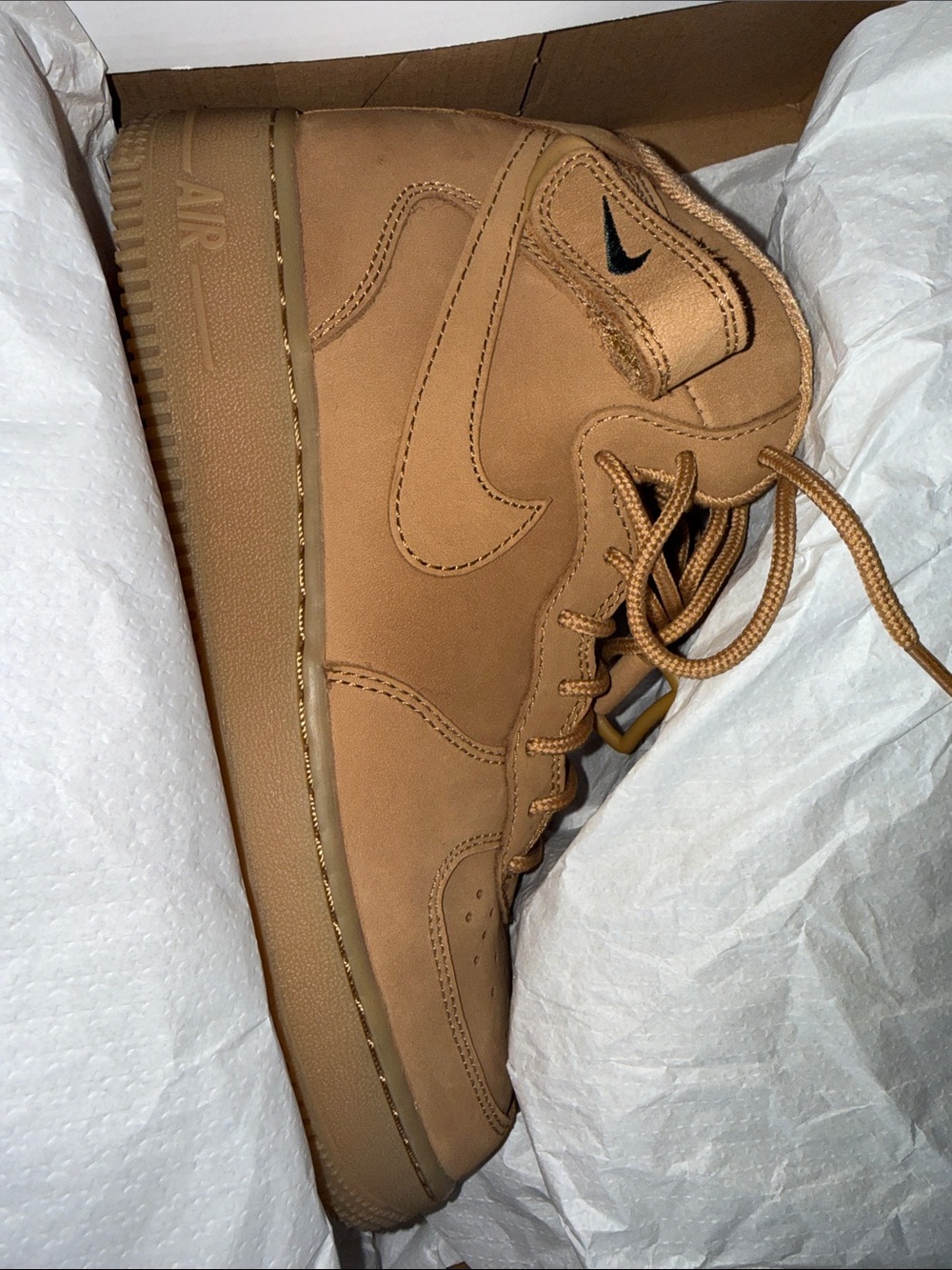 Nike Men’s Mid-Top Sneakers in Wheat with Black Swoosh